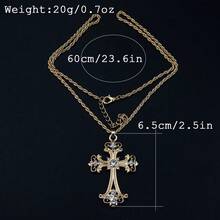 1pc Vintage European & American Cross Pendant Necklace, Inlaid With Rhinestones, Baroque Floral Pattern, Classical Religious Jewelry Cross Necklace - Pendant Necklace - View 9