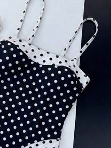 Traje de baño de una pieza con cuello cuadrado y tirantes anchos, efecto estilizante que resalta las curvas del Body, estilo de playa de moda para vacaciones - Blanco y Negro 3 - Ver 3