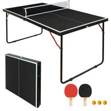 137.2cm/4.5FT Foldable Table Tennis Table, Portable Ping Pong Table Set With Net, 2 Table Tennis Paddles And 3 Balls Indoor & Outdoor Games Easy To Store (Black) - 黑色 - 查看 8