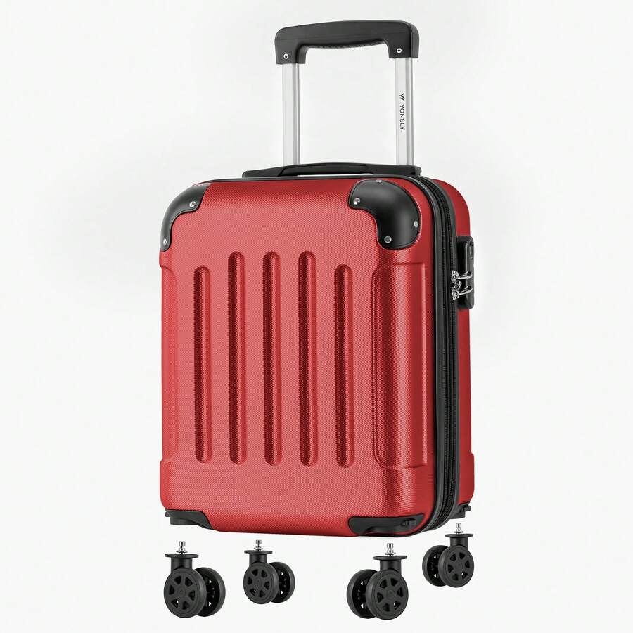 YONSLY 16 Inch Suitcase With Detachable Wheels 360° Combination Lock Double Zipper Soft Rubber Handle Trolley Travel Suitcase For Vacation - 紅色 - 查看 1