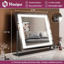 Hasipu 24.2 英寸 X19.7 英寸 LED 化妆镜，带智能触控和三色调光，非常适合卧室、更衣室、客厅、理发店、酒店浴室装饰夏季化妆品收纳浴室配件返校 - 24.2"x19.7" 黑色 - 查看 4