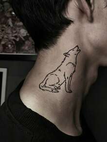 1pc Simple Line Howl Wolf Pattern Tattoo Sticker, Men's Temporary Tattoo Sticker, Realistic Tattoo Design, Suitable For Travel, Music Festivals, Games, Graduation Gifts, Lasts For 3-5 Days - Black - View 5