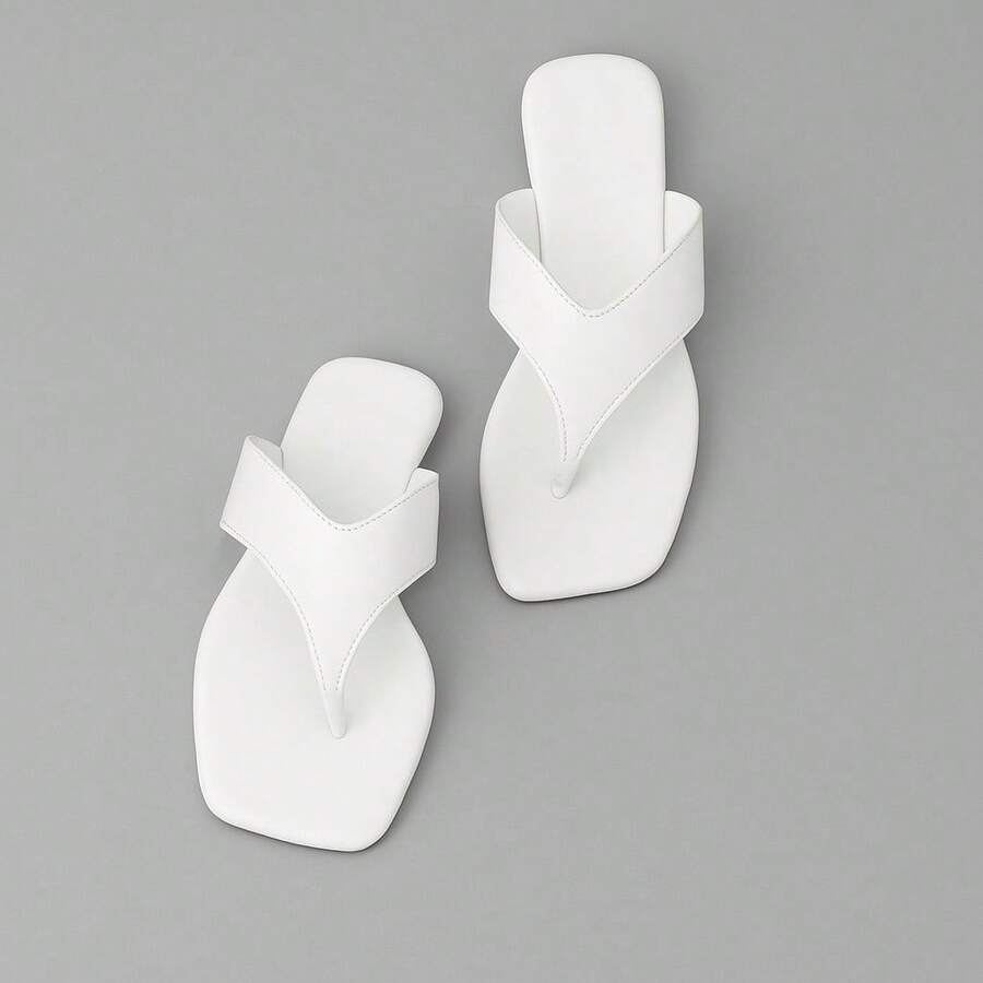 Women's Flat Sandal, Basic Everyday Comfortable, Faux Leather - White - View 1