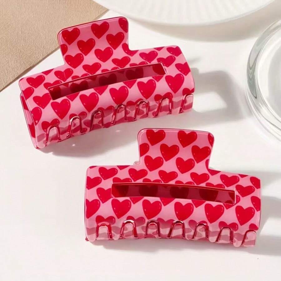 1pc Women's Elegant Pink Heart-Shaped Hair Clip - Non-Slip, Strong Grip, Heart-Shaped Accessory, Hair Claw - Multicolor - View 1