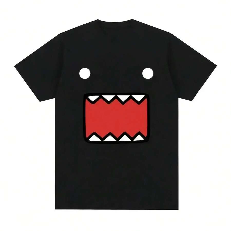 Domo Kun 100%Cotton Men's Shirt Y2k Doll Face Graphics Casual Oversized Women's O-Neck Oversized - Shape - View 1