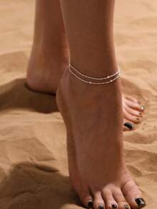 Tobillera de diseño minimalista, versátil para playa, vacaciones, uso diario, regalo adecuado para - Plateado - Ver 5