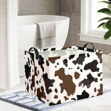 1PC Brown And Black Cowhide-Patterned Rectangular Storage Basket, Foldable Fabric Storage Box With A Western Cowhide Design And Handles, Perfect For Farmhouse, Bedroom, Or Living Room Decor - Brown - View 6