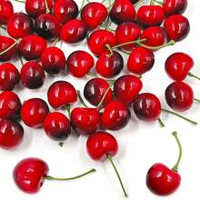 50pcs Artificial Cherry Decor, Suitable For Home, Kitchen, Party Decoration And Office Desk - Black and Red - View 7