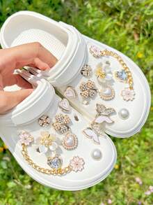 18pcs Gold-Tone Rhinestone Chain Shoe Accessories, Suitable For Sandals, Garden Shoes, Detachable Shoe Decorations - Small Gold Chain - View 7