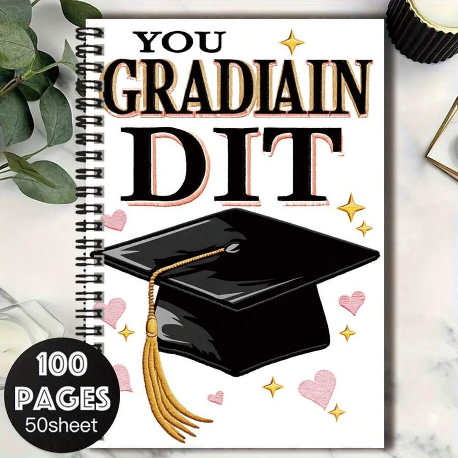 100-Page Graduation Season Exclusive Spiral Notebook, Cover Printed With "YOU GRADUATE" And Graduation Cap Design, Full Of Ceremonial Atmosphere. Suitable For Work Records, Study Notes, Diary Writing, And Also A Thoughtful Gift Choice For Graduation, Birthday, Daily Planning Memo Assistant. - H - View 1