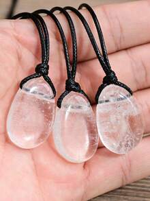 Yumfeel Natural Transparent Crystal Pendant Necklace Unisex - Asymmetrical Water Drop Pendant, Hand Woven. Bohemian Summer Beach Style. Suitable For Daily Wear. Perfect Gift - White - View 5
