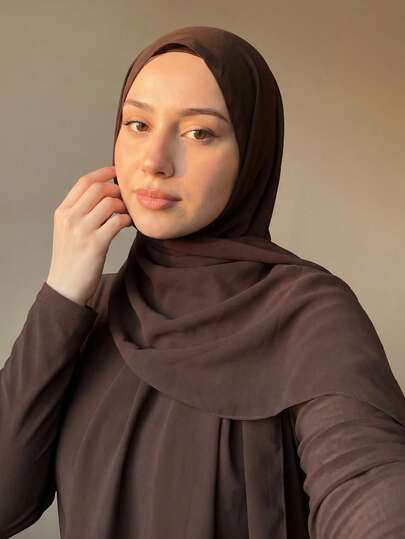 1pc Casual & Versatile Modest Hijabi Solid Color Soft & Breathable Chiffon Hijab Scarf, Spring/Summer