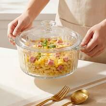LOVEWE 1Pc Round Glass Baking Pot, Premium Borosilicate Material, Visible Cooking View, Sealed Cover, Household Food Container - View 2
