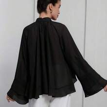 Aveloria  Blusa elegante y lujosa de gasa con volantes y capas en tonos púrpura-rojo para mujeres - Verde - Ver 3