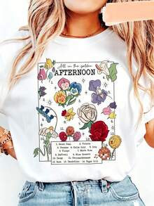 Women's Vintage Alice In Wonderland T-Shirt - Casual Short Sleeve Crew Neck, Durable Print, Machine Washable, Ideal For Travel, Picnics, Beach And Parties - 白色 - 查看 5
