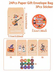 1 Set Halloween Paper Gift Envelopes, 4 Cute Designs Including Pumpkin, Witch, And Skeleton Bone Prints, Kraft Paper Bags, Candy Bags, Snack Bags, Party Favor Bags, Halloween Party Decorations, Holiday Atmosphere Props - Halloween Pumpkin - View 7
