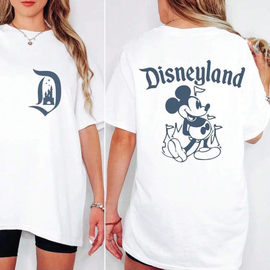 Disney Unisex T-Shirt Disneyland Mickey Shirt, Vintage Disneyland Shirt, Retro 2 Sided Disney Shirt, Disney World Family Shirt, Disney Family Trip Tee,Disney Gift - 白色 - 查看 1