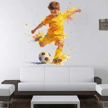Removable Watercolor Football Player & Ink Splash Wall Sticker, Sports Style Home Decor - C - View 7