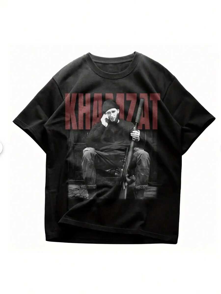 Hamzat.Chimajew MMA Boxermuster T Hemd - 90Vintage-Design,Schwarzes Rundhals-Shirt,Mit rot-weißen Mustern,Für jeden geeignet,Geeignet für den täglichen Gebrauch das ganze Jahr über.,Kampfhemd,Kampfsportbekleidung. - Schwarz - Übersicht 1