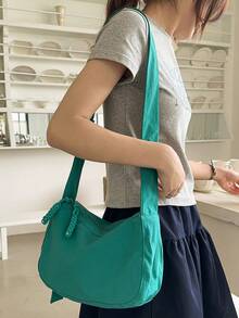 Women's Soft Crescent Shoulder Bag, Casual Nylon Underarm Bag/Crossbody Bag, Woven Zipper Pull, Adjustable Strap, Multi-Pocket Daily Commute Bag, Shoulder Bag, Water Bottle Bag, Sports Cycling Bag, Night Running Bag, Shopping Bag, Essential Cosmetic Bag, Phone Bag, Holiday Gift For Girlfriend, Fashionable Multi-Color Peach Tree Bag - Multicolor - View 6