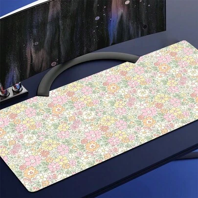 Pink Mouse Pad For Gaming Vintage Floral Botanical Big Gaming Mousepad Large Extended Mouse Mat Non-Slip Rubber Base Desk Pad With Stitched Edges For Office Gamer Home