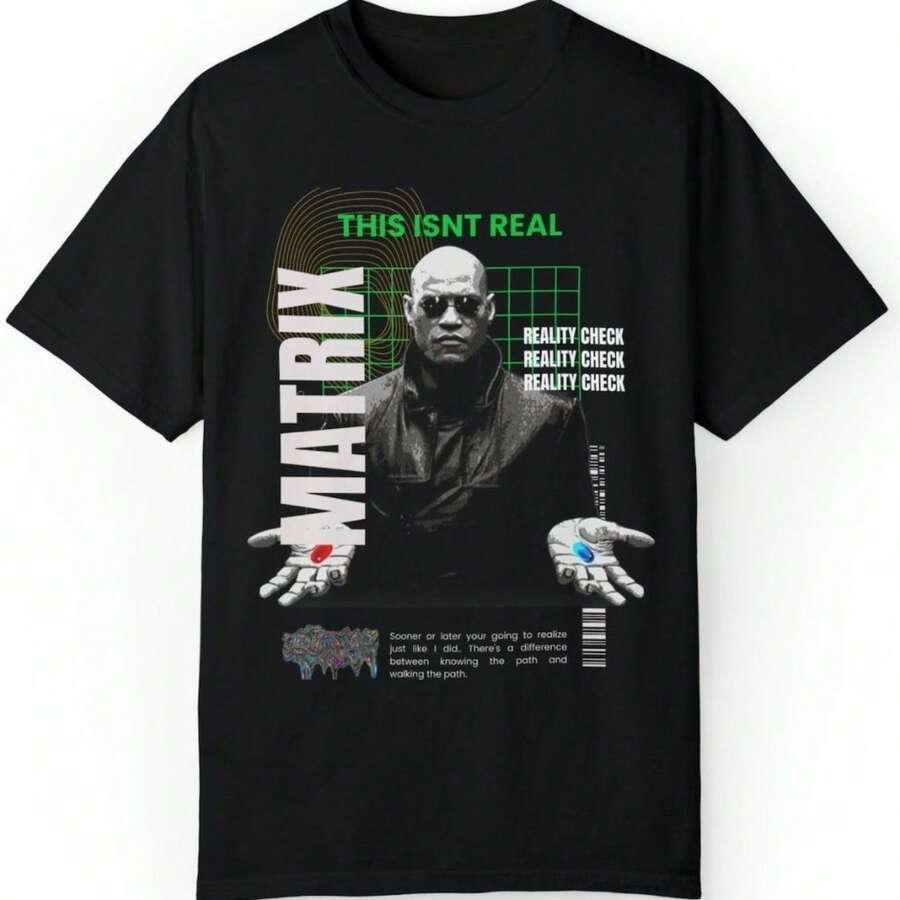 Matrix Reality Check Cyberpunk Graphic T Shirt - Black - View 1