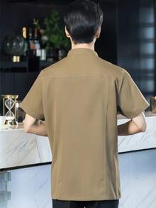 New Fashion Chef Uniform Khaki Short Sleeve High-End Hotel Restaurant Kitchen Bakery Coffee Shop Apparel Washable Non-Fading Non-Pilling Non-Shrinking Non-Deforming 3D Skin-Friendly Breathable Exquisite Custom Buttons Fashionable Elegant - Khaki - View 6