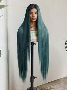 42 Inch Extra Long Deep Green U-Part Lace Front Wig, Straight Synthetic Lace Front Wig - Pre-Plucked Natural Hairline, Heat Resistant, Suitable For Cosplay And Daily Wear (Deep Green), Halloween - Multicolor - View 4