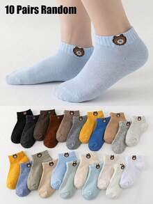 10 Pairs Random Color Bear Pattern Children's Low-Cut Socks, Suitable For Students Outdoor In Summer, Soft And Comfortable - Multicolor - View 11