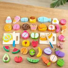 Montessori Early Education Wooden Food Cutting Toy, Fruit/Vegetable/Food/Dessert Multi-Theme Play Kitchen Toy, Children's Game, Boy Game, Girl Game, Fruit And Vegetable Recognition, Develop Hand-Eye Coordination, Improve Fine Motor Skills, Cultivate Finger Flexibility, Train Grasping Ability, Cultivate Concentration, Cultivate Calmness, Parent-Child Interaction Toy, Suitable For Christmas, Easter, Halloween, Birthday Gift - Multicolor - View 1