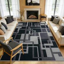 Large Rugs For Living Room 160x230 Cm - Printed Area Rugs For Bedroom Non-Slip - Modern Geometric Style Soft Short Pile Floor Carpet Washable For Entryway Kitchen Office Dining Room Adults World Book Day - Black-white - View 3