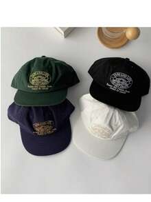 Women's Vintage Letter Baseball Cap, Summer Student Versatile Baseball Cap, Breathable Wide Brim Mesh Cap, Niche Colorblock Flat Brim Baseball Cap, Soft Top Large Logo Embroidered Letter Street Brand Baseball Cap - First Embroidery - View 3