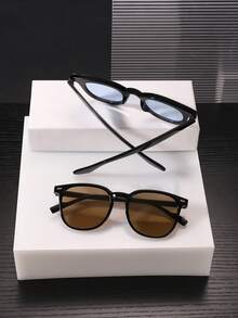 1 Set 2pcs Men's Square Frame Fashion Glasses, Classic Versatile High-Quality Elegant Casual Style, Suitable For Daily Outdoor Commute Travel Street Style Outfit, With Glasses Case - Multicolor - View 4