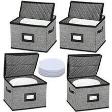 Contenedores de almacenamiento de China paquete de 4 recipientes acolchados para almacenamiento de platos con tapa carcasa dura para transporte en movimiento vajilla almacenamiento de - Gris oscuro - Ver 9
