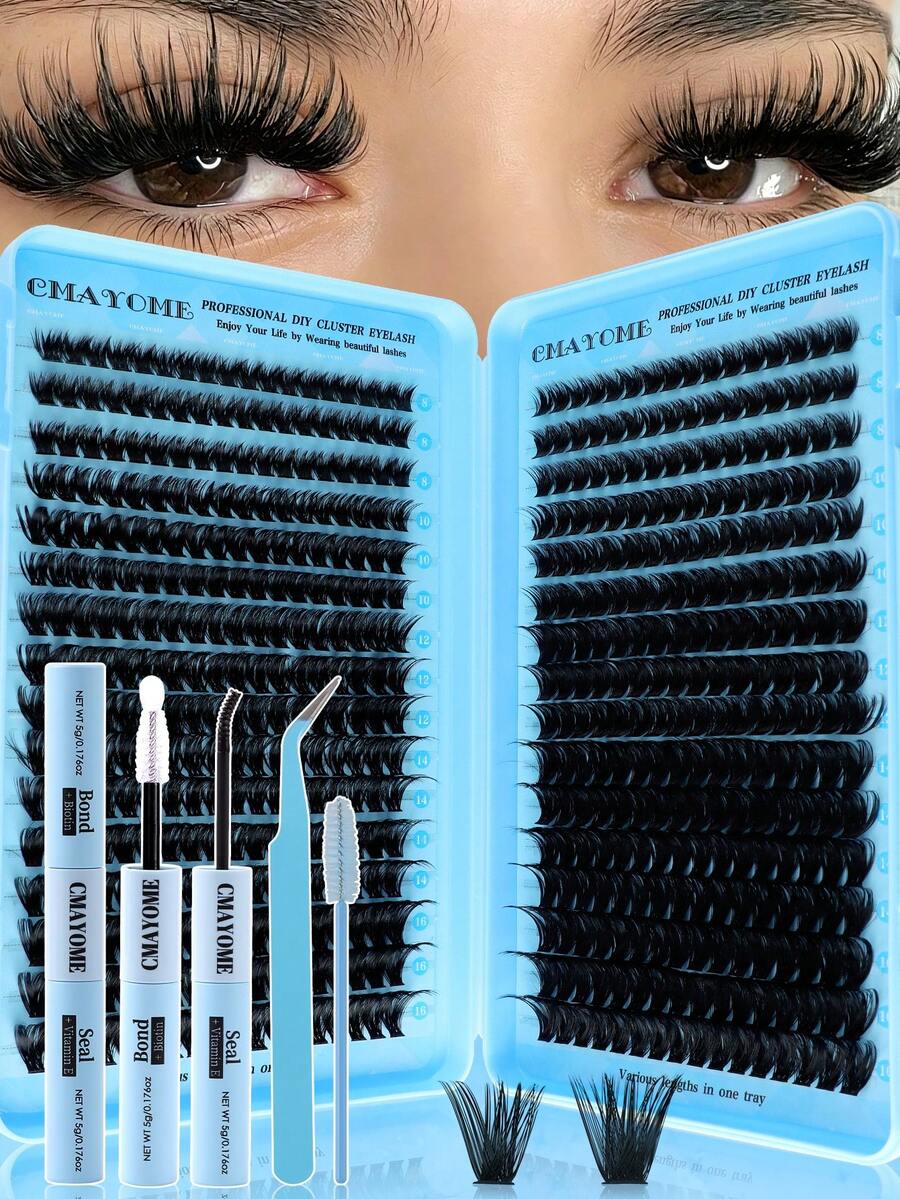 640/544/608Pcs D Curl Cluster Lashes High Capacity Kit – Fluffy, Thick & Natural Mix For 3D Effect. Includes Bond, Seal, Tweezers & Mascara Wands. Beginner Friendly DIY Segmented Lashes, Lightweight & Reusable. Portable Lash Book