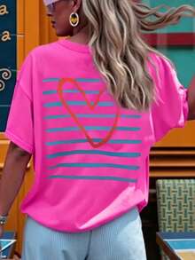 Women's Regular Fit Pink Crew Neck Short Sleeve T-Shirt, Medium Stretch Fabric, Ideal For Casual Wear Summer - Hot Pink - View 3