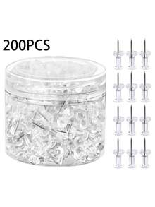 200PCS Transparent Push Pins, Acrylic Clip Heads Carbon Steel Sharp Pins, Portable Storage Box Organizing Thumbtacks.For Corkboard Mounting, Photo Wall Decoration, File Organization, Office And Study Storage, Handicraft DIY Projects. - Transparent - View 7