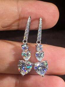 1 Pair Gorgeous Cubic Zirconia Earrings, Designed For Women, Suitable For Wedding, Engagement, Anniversary Party Wear, Valentine's Day Gift - 1# - View 5