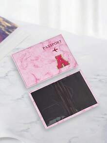 1pc Passport Cover With Rose Red Towel Embroidery And A-Z Letter Print, Unisex RFID Vintage Business Passport Holder, Multifunctional Travel Organizer Pouch, Travel Accessories, Travel Wallet, Passport Case, Beach Holiday Bag, Summer - Pink - View 4