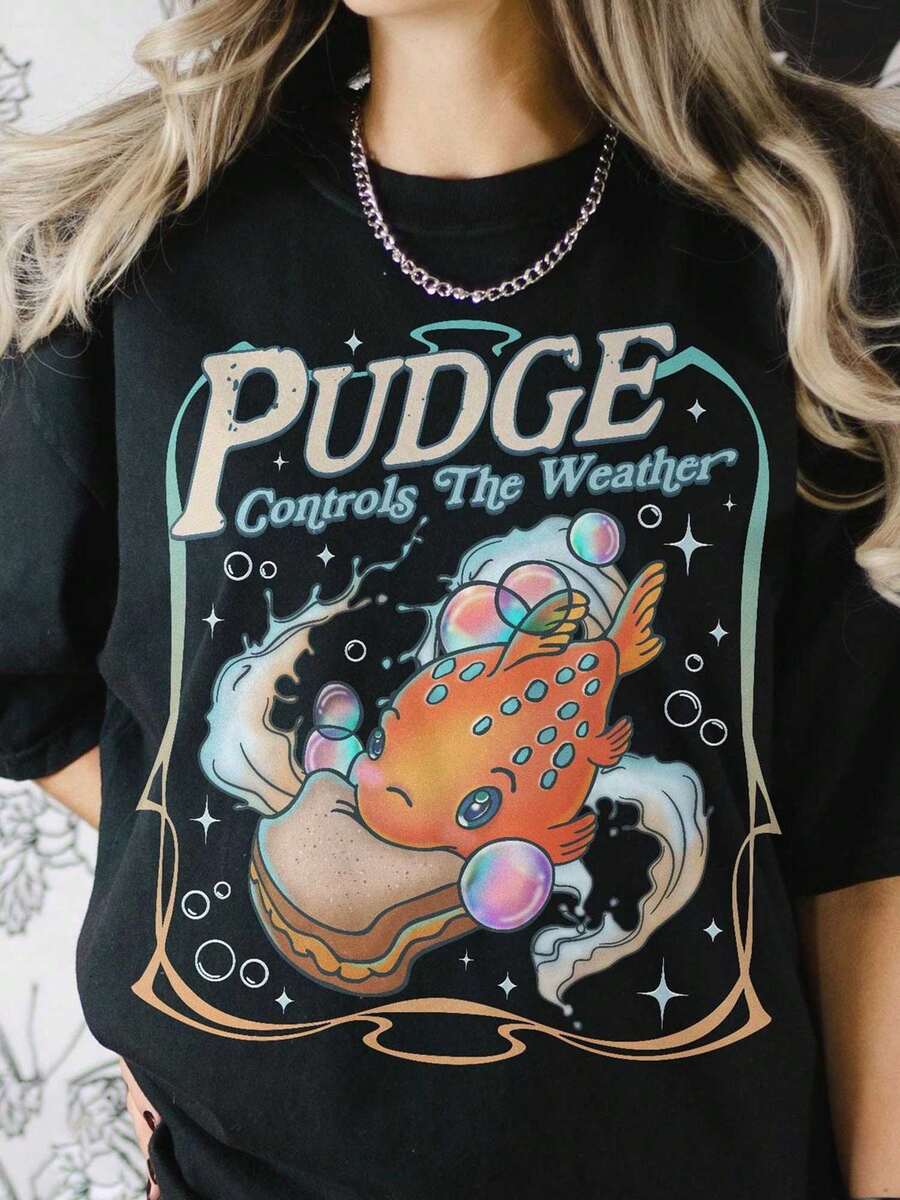Women's Plus Size  Licensed Lilo And Stitch Pudge Controls The Weather Tee Digital Download, Pudge Fish T-Shirt, Family Matching Shirt, Magic Kingdom Trip Tee - Soft Breathable Casual Top, Elegant Clothing,  Shirt, Beach Party Clothing, Everyday Comfort Wear, Fun Print Shirt, Playful Design, Lightweight Top, Durable Clothing, Character Tshirt - Nhiều màu - Xem 1