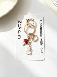 1pc Cute Rabbit & Mushroom Alloy Keychain, Suitable For Women Bag Pendant, Car Key Chain, Couples Birthday & Holiday Gift - Multicolor - View 4