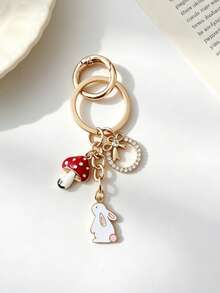 1pc Cute Rabbit & Mushroom Alloy Keychain, Suitable For Women Bag Pendant, Car Key Chain, Couples Birthday & Holiday Gift - Multicolor - View 3