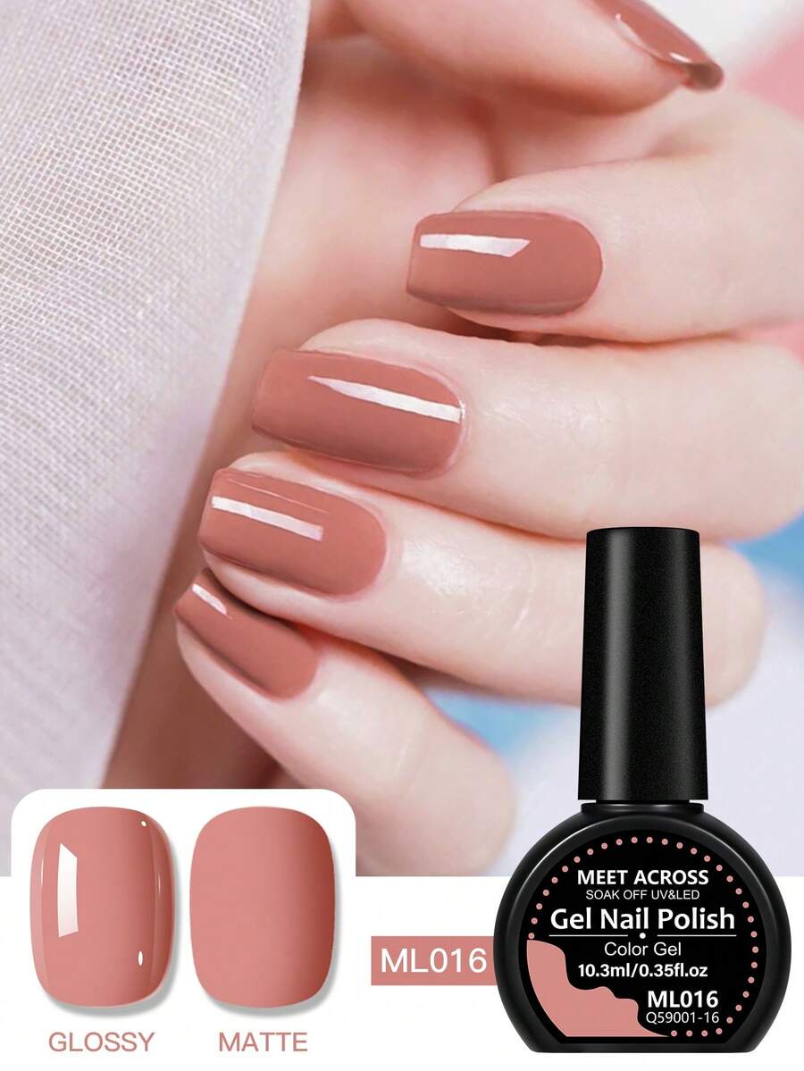 MEET ACROSS 1瓶 10.3ml 裸色凝膠指甲油，不含HEMA和TPO，半永久可卸除UV凝膠指甲油，適合夏季美甲，持久顯色，無鉛，可用於DIY美甲設計、裝飾用途，美甲沙龍與居家美甲用品 - 粉色 - 查看 1