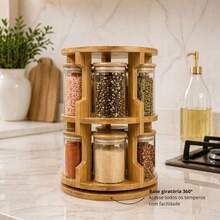 Large Minimalist Rotating Bamboo Spice Rack + Free Gift - 查看 1