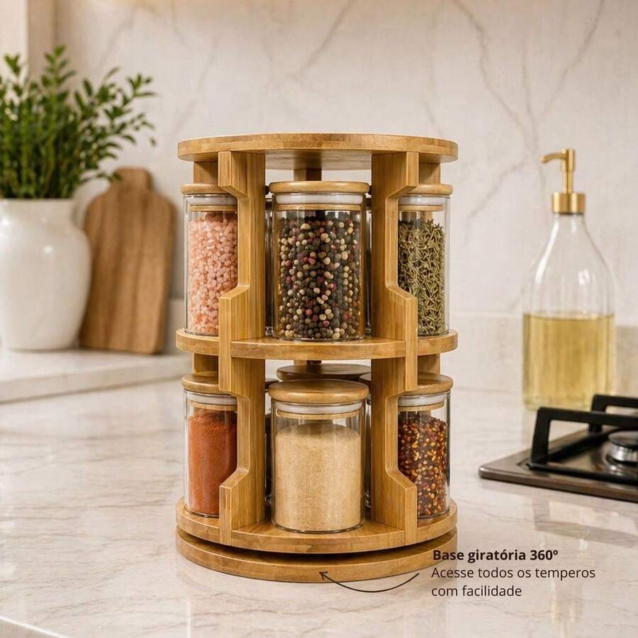 Large Minimalist Rotating Bamboo Spice Rack + Free Gift - 查看 1
