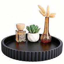 Bohemian Wood Decorative Tray - Round Solid Color Pattern Centerpiece For Coffee Table, Multipurpose Desktop Jewelry Organizer, Home Decor, Powder Coated Finish, Jewelry Tray, Diamond Painting Storage - màu đen - Xem 2