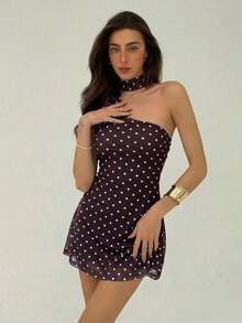 Vestido casual mini de lunares para mujer, adecuado para fiestas y salidas 83SN - Rosa - Ver 11