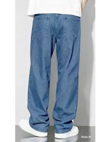 Men's Balloon Jeans, Straight Leg, Baggy Premium Streetwear, Oversized, Rapper Denim, Skater Style, Loose Fit - 藍色的 - 查看 2