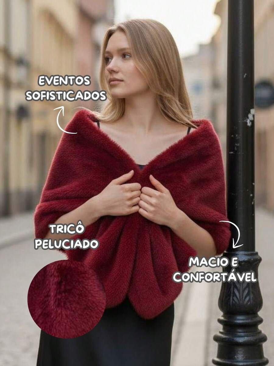 Women's Winter Plush For Parties, Events, And Weddings - Elegant - 紅木色 - 查看 1