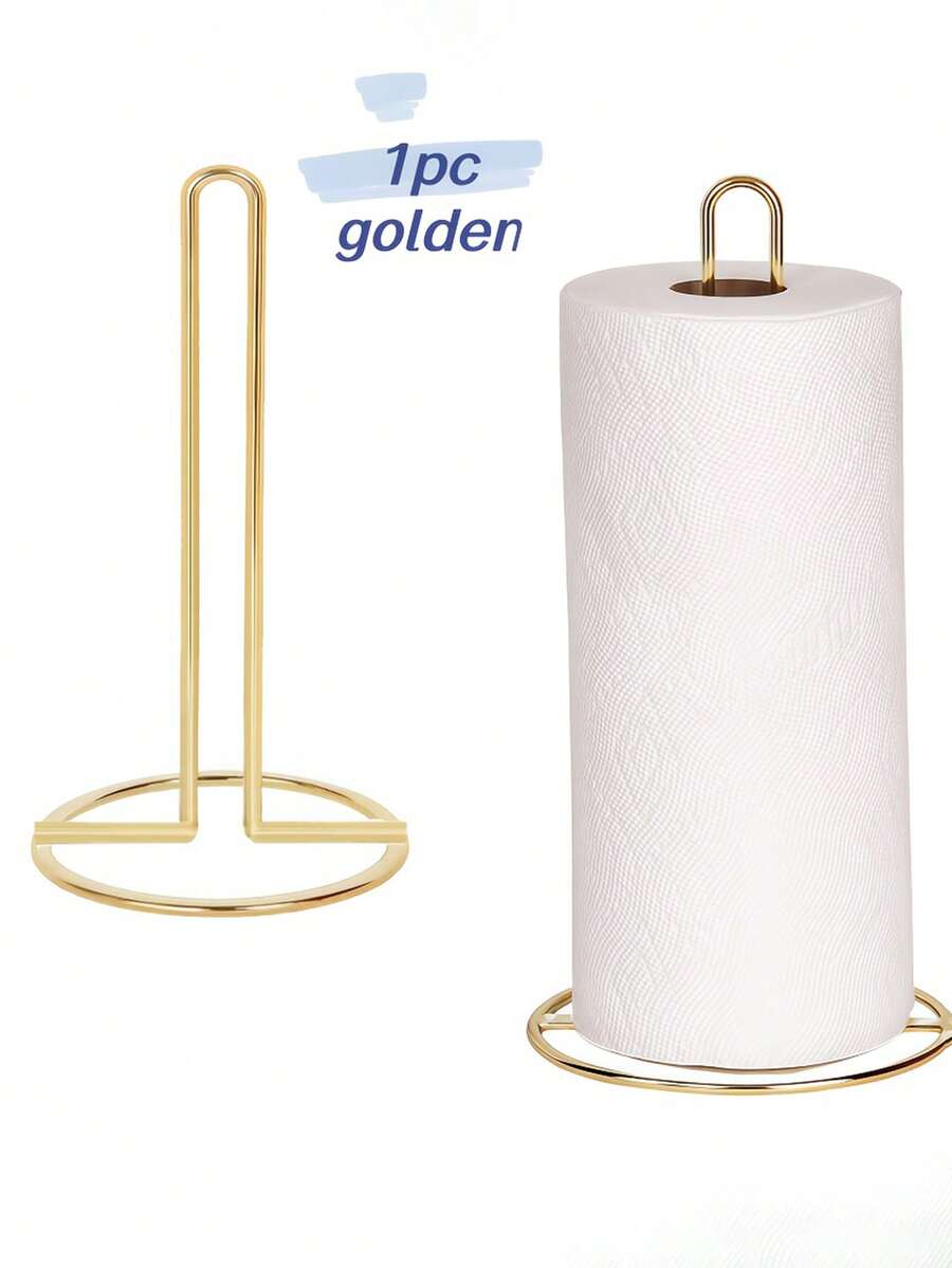 1 pieza Soporte de papel de cocina plateado, dispensador de rollo de acero inoxidable para encimera con base pesada, estante de almacenamiento duradero y ahorrador de espacio, instalación opcional en la pared, accesorio de almacenamiento de cocina moderno y duradero, adecuado para uso diario - Multicolor - Ver 1